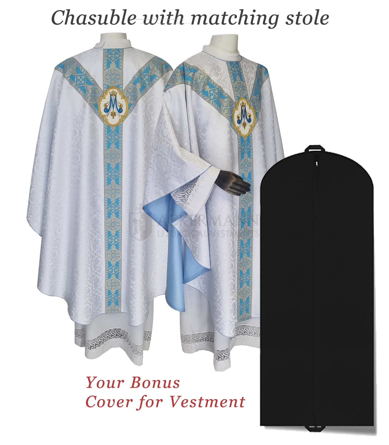 White Marian Semi Gothic Chasuble model 204, size M (standard)